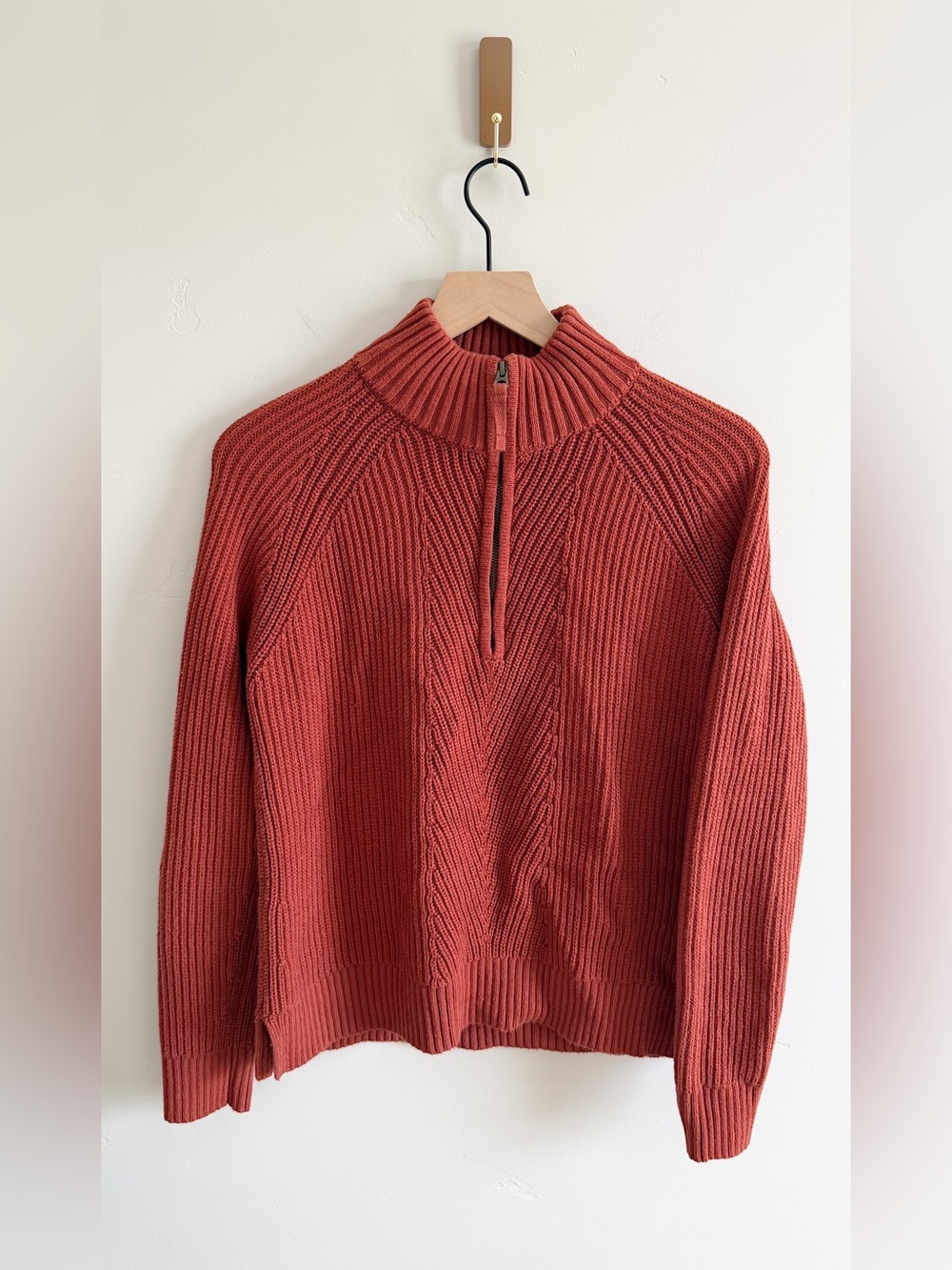 LL Bean Mariner Shaker 1/4 Zip Sweater in Red Chestnut - Picture 3 of 7